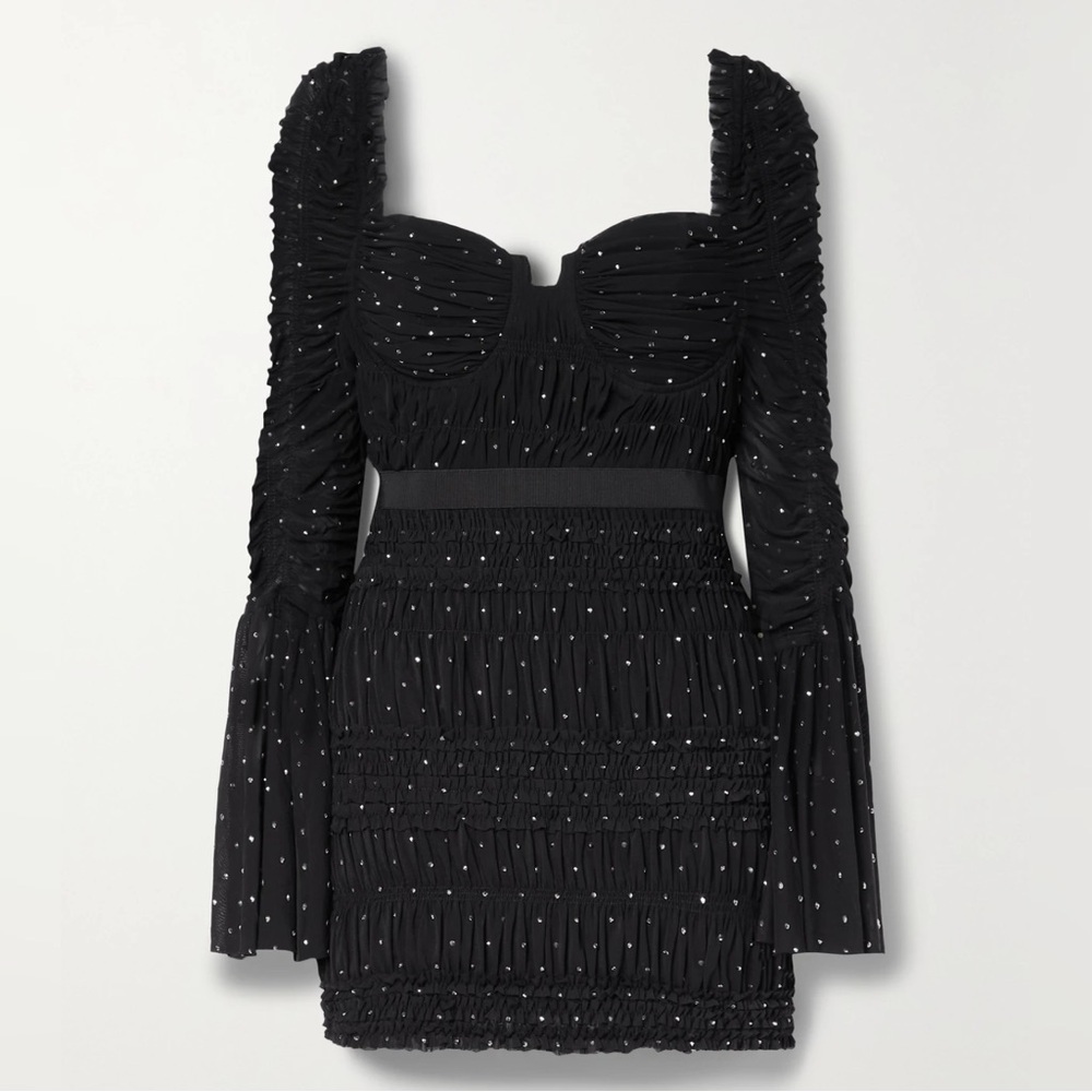 Self-Portrait Crystal-Embellished Stretch-Mesh Mini Dress